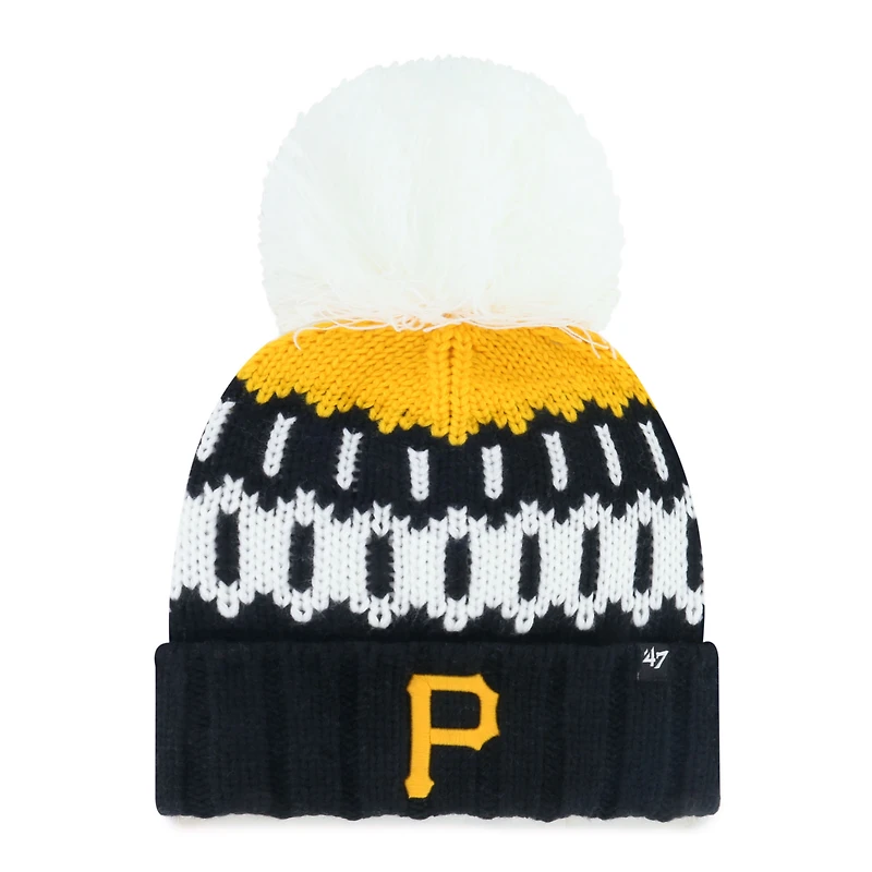 Bonnet en tricot à revers Felicity des Pirates de Pittsburgh noir '47 pour femme avec pompon