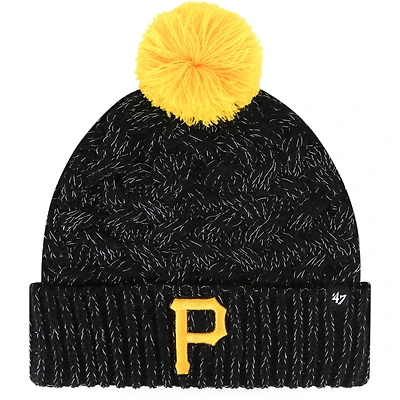 Bonnet à revers en tricot noir Pittsburgh Pirates '47 pour femme avec pompon