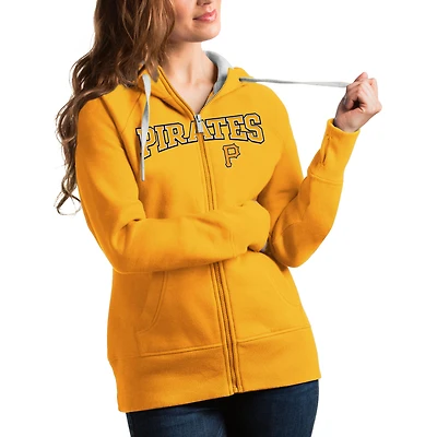 Sweat à capuche entièrement zippé avec logo de l'équipe des Pirates Pittsburgh Antigua Gold pour femme