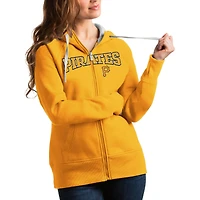 Sweat à capuche entièrement zippé avec logo de l'équipe des Pirates Pittsburgh Antigua Gold pour femme