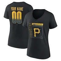 T-shirt noir Pittsburgh Pirates pour femme, col en V, personnalisé avec nom et numéro, domicile