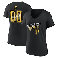 T-shirt noir Pittsburgh Pirates Hustle pour femme, col en V, personnalisé avec nom et numéro