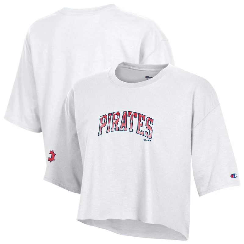 Women's Champion  White Pittsburgh Pirates Boyfriend Cropped Americana T-Shirt