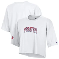 Women's Champion  White Pittsburgh Pirates Boyfriend Cropped Americana T-Shirt