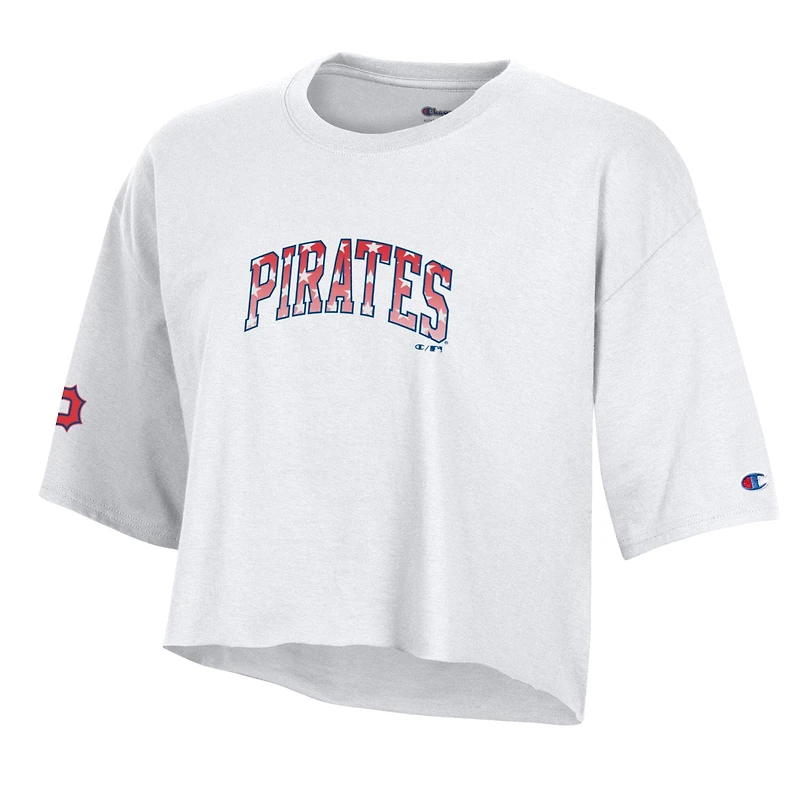Women's Champion  White Pittsburgh Pirates Boyfriend Cropped Americana T-Shirt