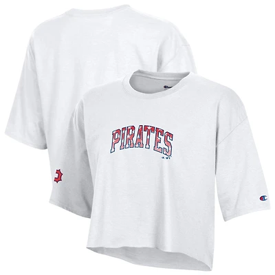Women's Champion White Pittsburgh Pirates Boyfriend Cropped Americana T-Shirt