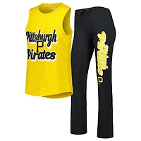 Concepts Sport Heather Noir/Or Pittsburgh Pirates Wordmark Meter Muscle Débardeur et pantalon Ensemble de nuit