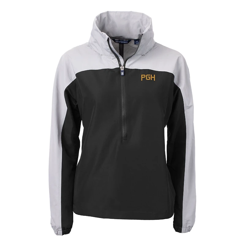 Women's Cutter & Buck Black/Gray Pittsburgh Pirates City Connect Charter Eco Recycled Half-Zip Anorak Jacket