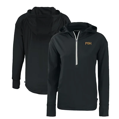 Women's Cutter & Buck Black Pittsburgh Pirates City Connect Daybreak Eco Recycled Half-Zip Hoodie
