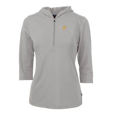 Sweat à capuche demi-zippé manches 3/4 et col zippé Virtue Eco Pique pour femme, gris, Cutter & Buck, des Pirates de Pittsburgh
