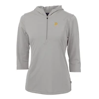 Sweat à capuche demi-zippé manches 3/4 et col zippé Virtue Eco Pique pour femme, gris, Cutter & Buck, des Pirates de Pittsburgh