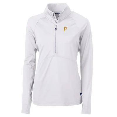 Women's Cutter & Buck White Pittsburgh Pirates Adapt Eco Knit Stretch Half-Zip Pullover Top