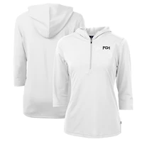 Women's Cutter & Buck White Pittsburgh Pirates City Connect Virtue Eco Pique Half-Zip 3/4 Sleeve Pullover Hoodie