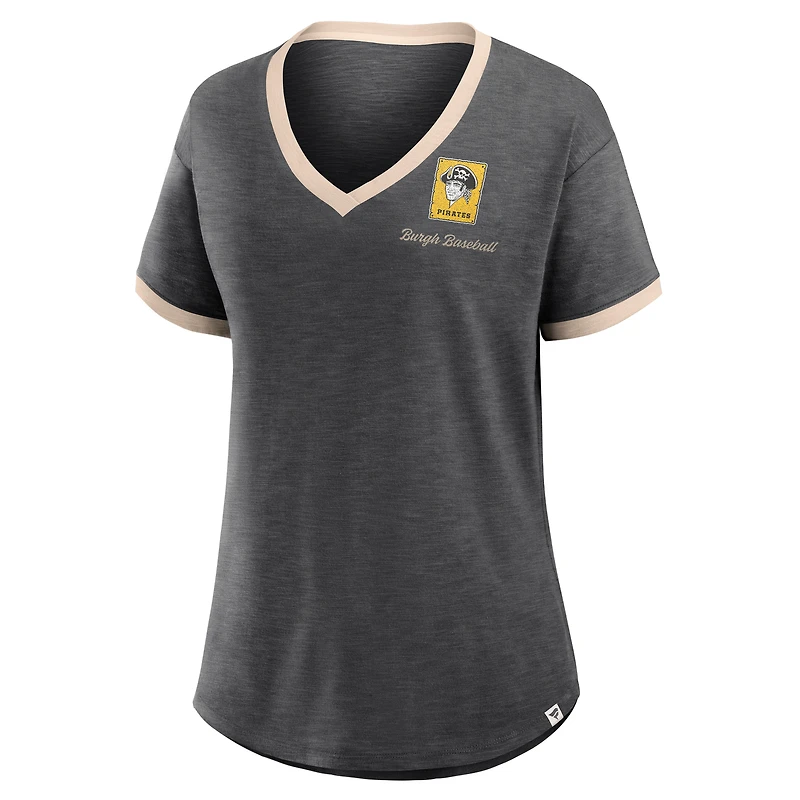 Women's Fanatics Black Pittsburgh Pirates Binge Worthy Stadium Slub V-Neck T-Shirt