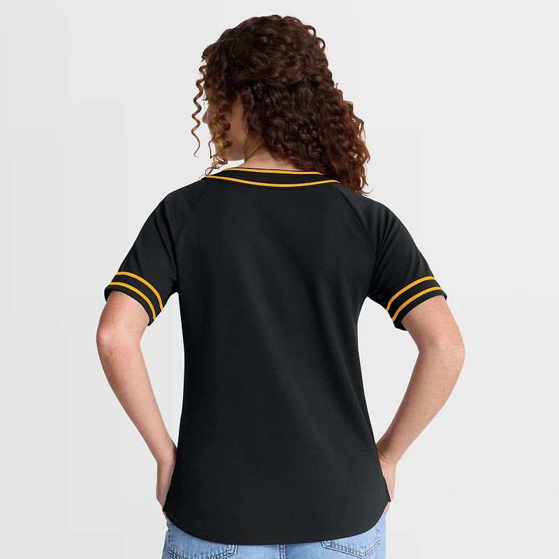 Women's Fanatics Black Pittsburgh Pirates Diva Race Ahead Raglan V-Neck T-Shirt