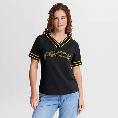 T-shirt raglan à col en V Fanatics noir Pittsburgh Pirates Diva Race Ahead pour femme