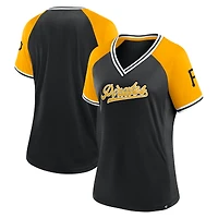 Women's Fanatics Black Pittsburgh Pirates Glitz & Glam League Diva Raglan V-Neck T-Shirt