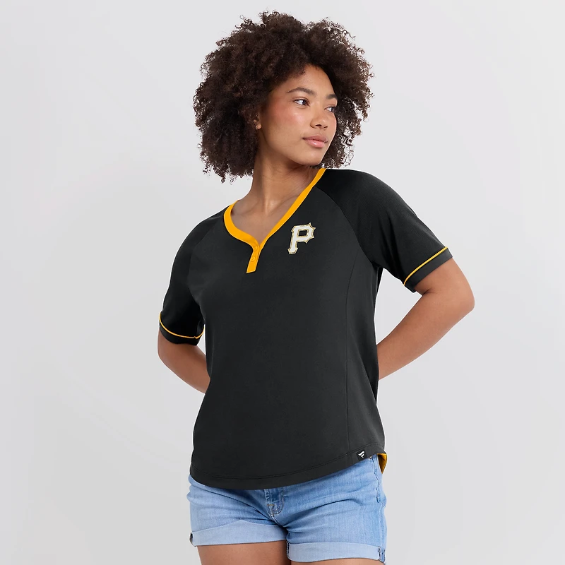 Women's Fanatics Black Pittsburgh Pirates League Diva Star Raglan V-Neck T-Shirt