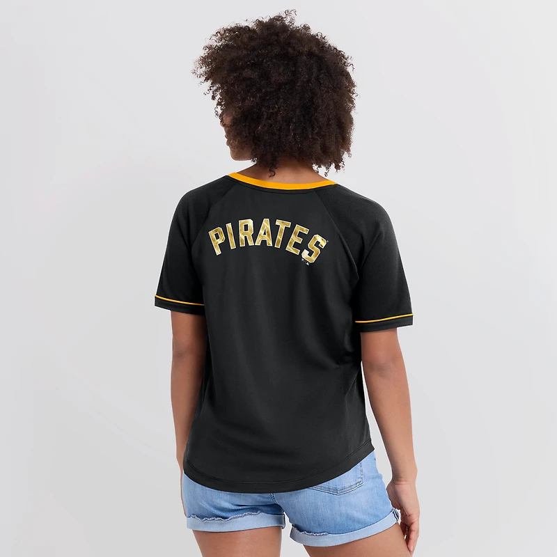 Women's Fanatics Black Pittsburgh Pirates League Diva Star Raglan V-Neck T-Shirt