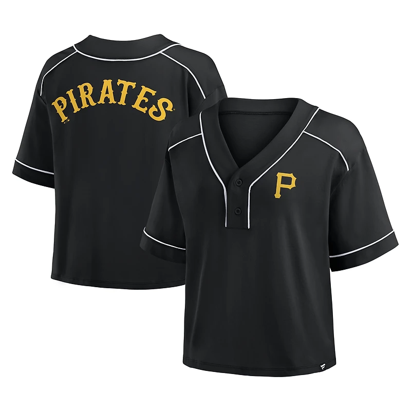 Women's Fanatics Black Pittsburgh Pirates Oversized Champ Game Cropped V-Neck T-Shirt