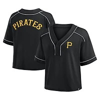 Women's Fanatics Black Pittsburgh Pirates Oversized Champ Game Cropped V-Neck T-Shirt