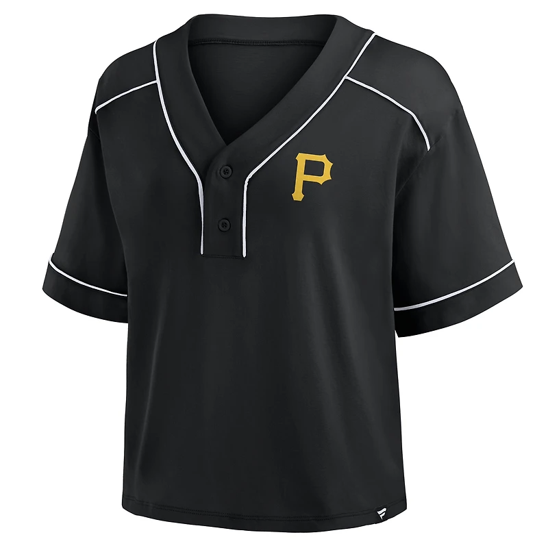 Women's Fanatics Black Pittsburgh Pirates Oversized Champ Game Cropped V-Neck T-Shirt