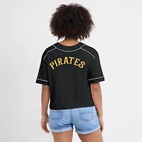 Women's Fanatics Black Pittsburgh Pirates Oversized Champ Game Cropped V-Neck T-Shirt