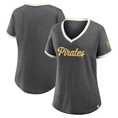Women's Fanatics Black Pittsburgh Pirates Relaxed Fit Vintage Play Slub V-Neck Fashion Top