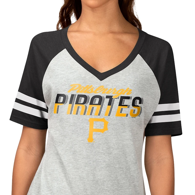 Women's G-III 4Her by Carl Banks Heather Gray Pittsburgh Pirates Goal Line Raglan V-Neck T-Shirt