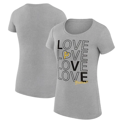 Women's G-III 4Her by Carl Banks Heather Gray Pittsburgh Pirates Super-Slim Fit Lightweight Love Graphic Team T-Shirt