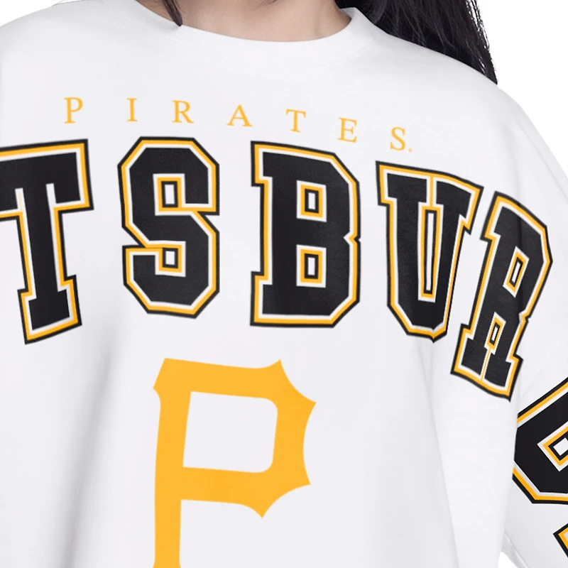 Sweat-shirt court G-III 4Her pour femme par Carl Banks, blanc, Pittsburgh Pirates Bleachers