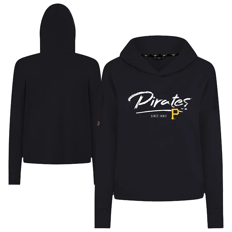 Women's Levelwear Black Pittsburgh Pirates Accolade Sweet Express Cropped Tri-Blend Pullover Hoodie