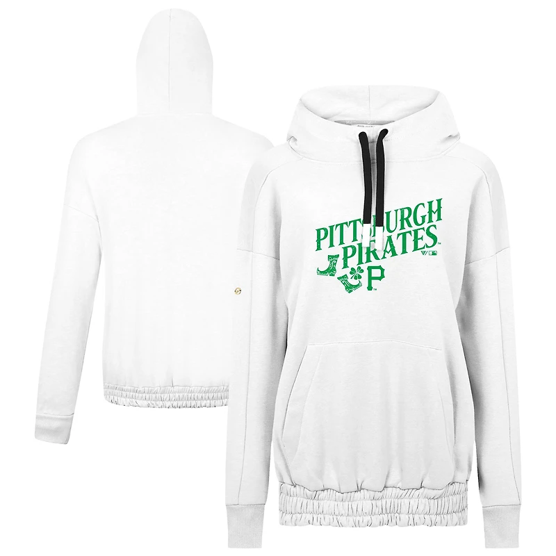Women's Levelwear White Pittsburgh Pirates St. Patrick's Day Waterfall Boots Pullover Hoodie