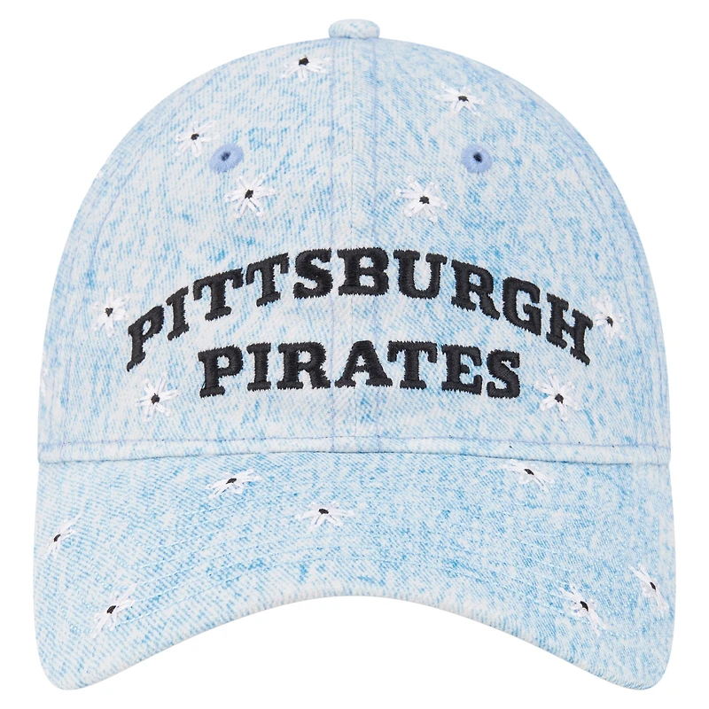 Casquette ajustable New Era 9TWENTY bleu clair pour femme, motif marguerites Pittsburgh Pirates.