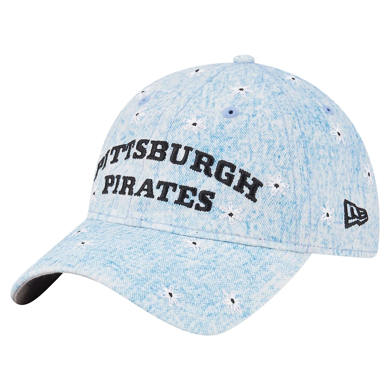 Casquette ajustable New Era 9TWENTY bleu clair pour femme, motif marguerites Pittsburgh Pirates.