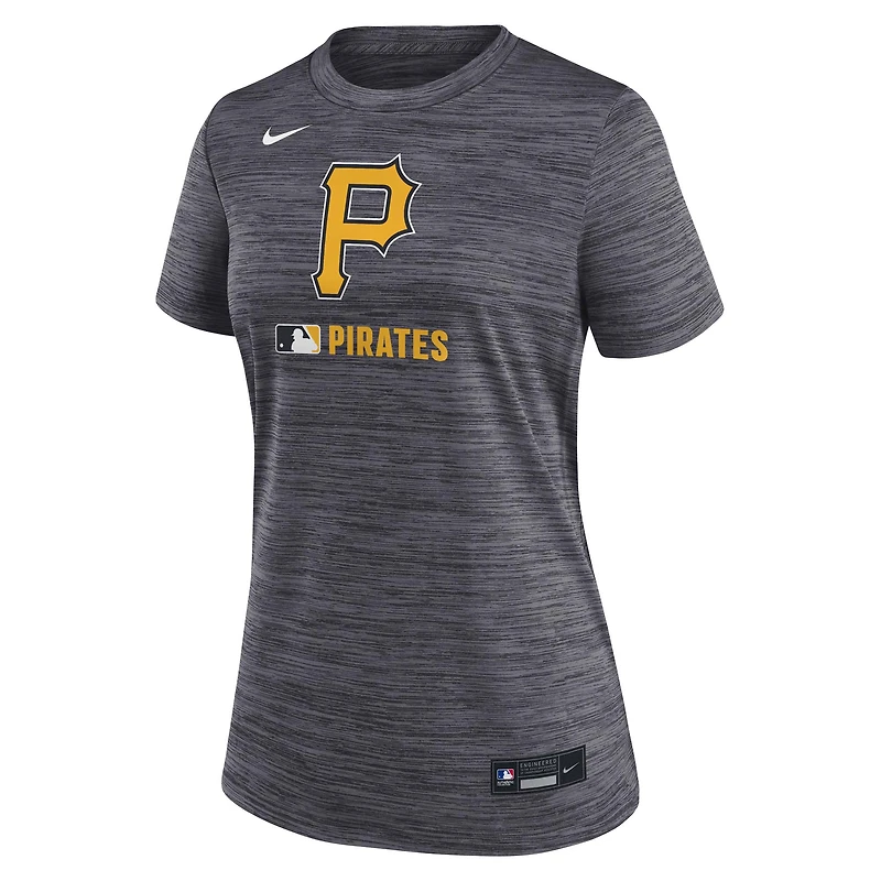 T-shirt Nike noir pour femme, collection authentique des Pirates de Pittsburgh, Velocity Dri-FIT