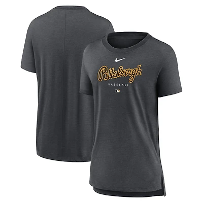 T-shirt à trois mélanges pour femme Nike Heather Charcoal Pittsburgh Pirates Authentic Collection Early Work