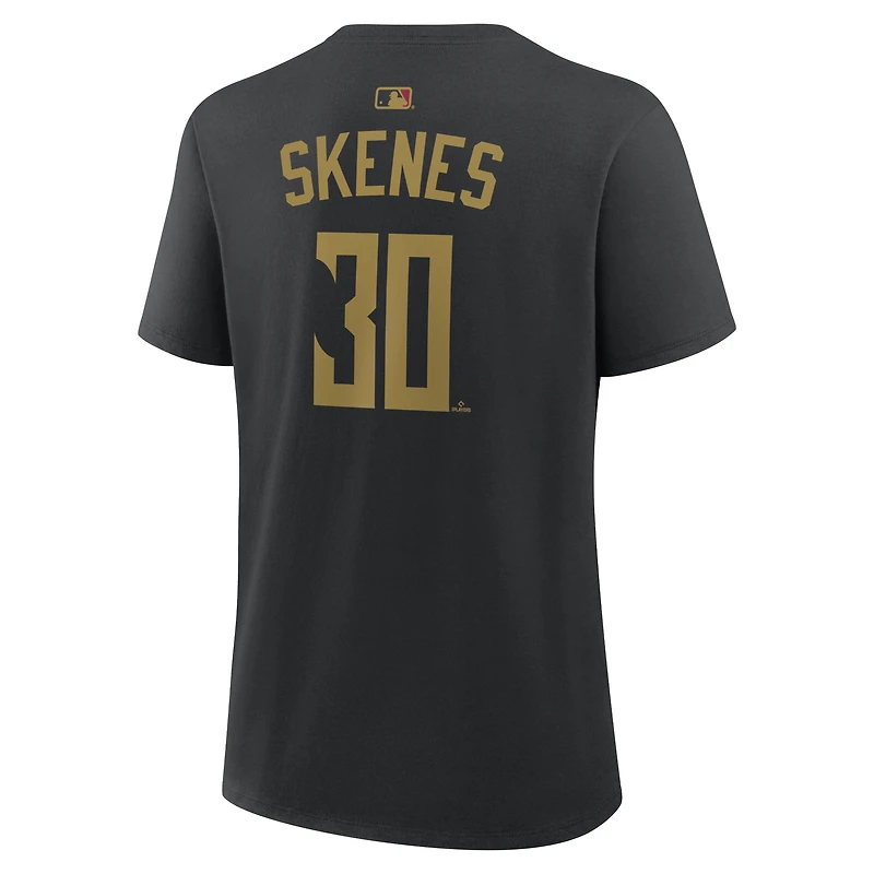 T-shirt Nike Paul Skenes noir Pittsburgh Pirates 2026 City Connect pour femme, avec nom et numéro