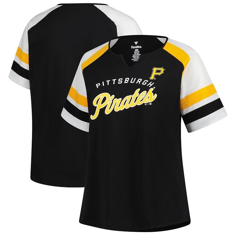 T-shirt à encolure en V pour femme, noir, grande taille, avec profil des Pirates de Pittsburgh