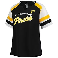 T-shirt à encolure en V pour femme, noir, grande taille, avec profil des Pirates de Pittsburgh