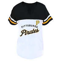 Women's Profile White/Black Pittsburgh Pirates Plus Two-Stripe V-Neck T-Shirt