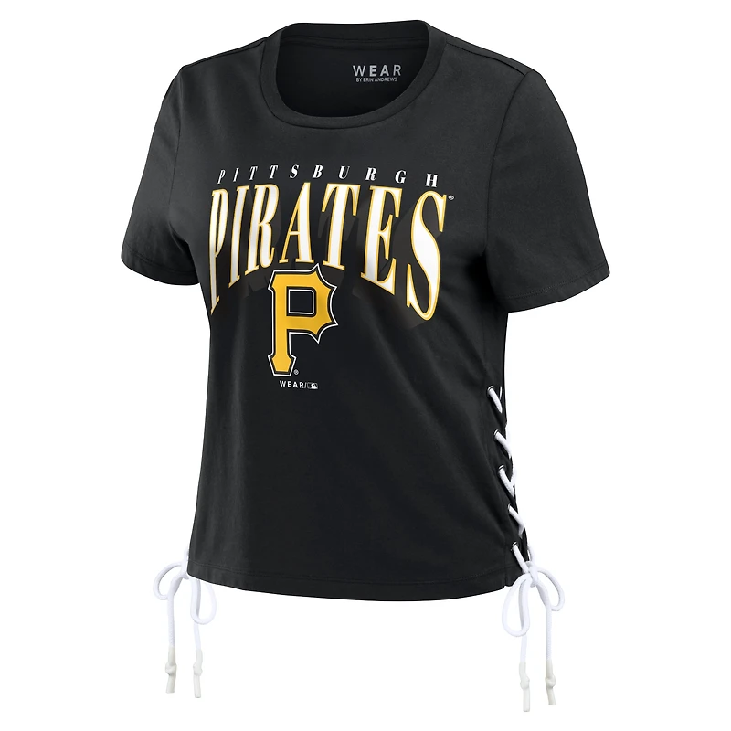 Women's WEAR by Erin Andrews Black Pittsburgh Pirates Side Lace-Up Cropped T-Shirt