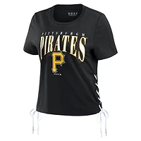 Women's WEAR by Erin Andrews Black Pittsburgh Pirates Side Lace-Up Cropped T-Shirt