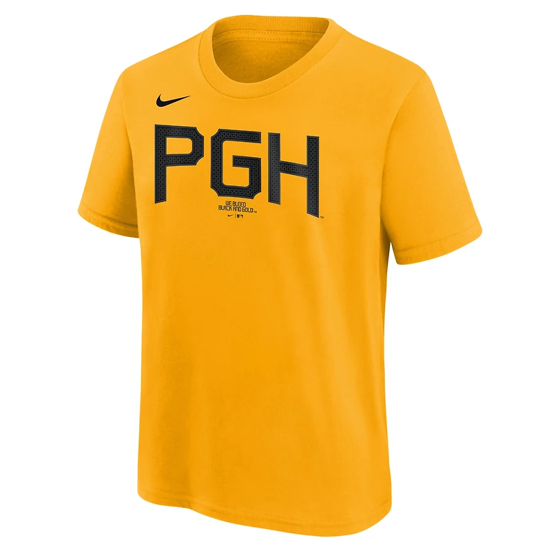 T-shirt Nike Paul Skenes doré pour jeune, avec nom et numéro Fuse City Connect des Pirates de Pittsburgh