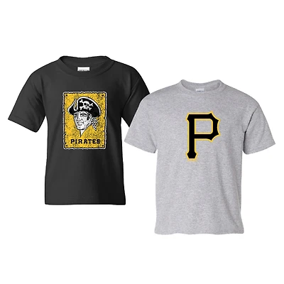 Youth Soft as a Grape Black/Heather Gray Pittsburgh Pirates Cooperstown 2-Pack T-Shirt Set