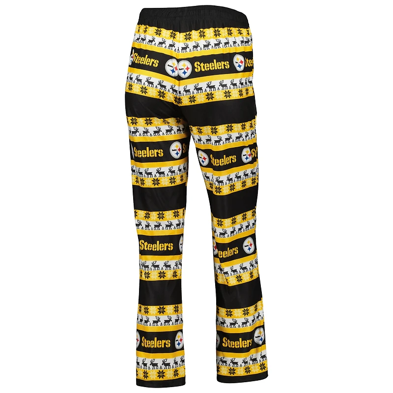 Women's FOCO Black Pittsburgh Steelers Wordmark Ugly Pajama Set