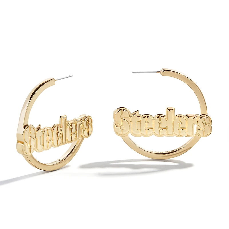 Boucles d'oreilles créoles BaubleBar avec logo des Pittsburgh Steelers