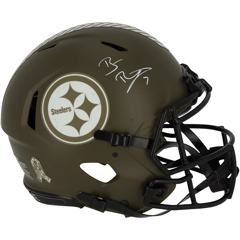Casque authentique Riddell Salute To Service Speed ​​2022 autographié par Ben Roethlisberger des Pittsburgh Steelers