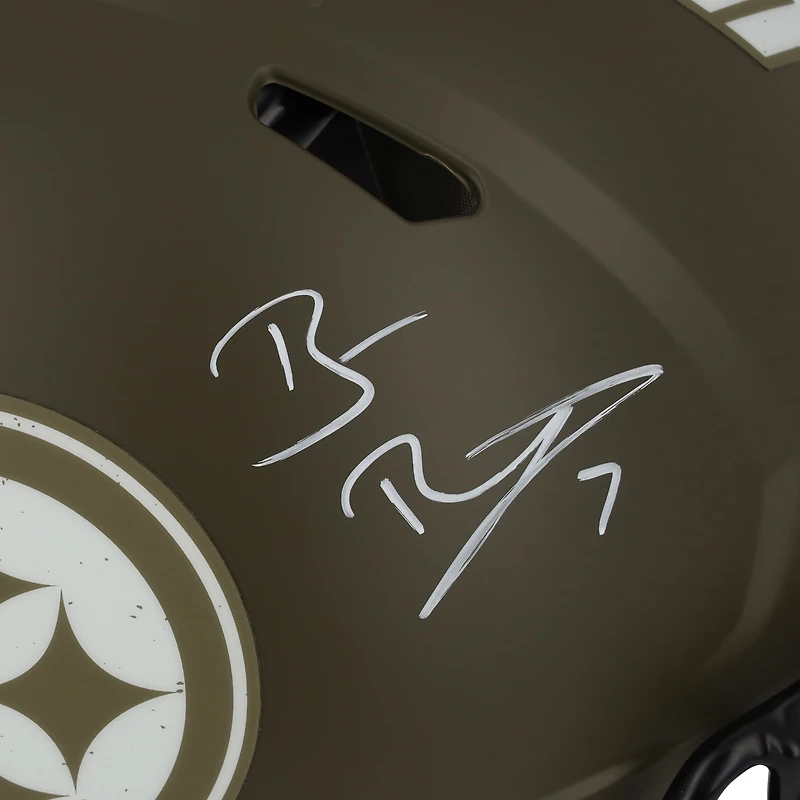 Casque authentique Riddell Salute To Service Speed ​​2022 autographié par Ben Roethlisberger des Pittsburgh Steelers