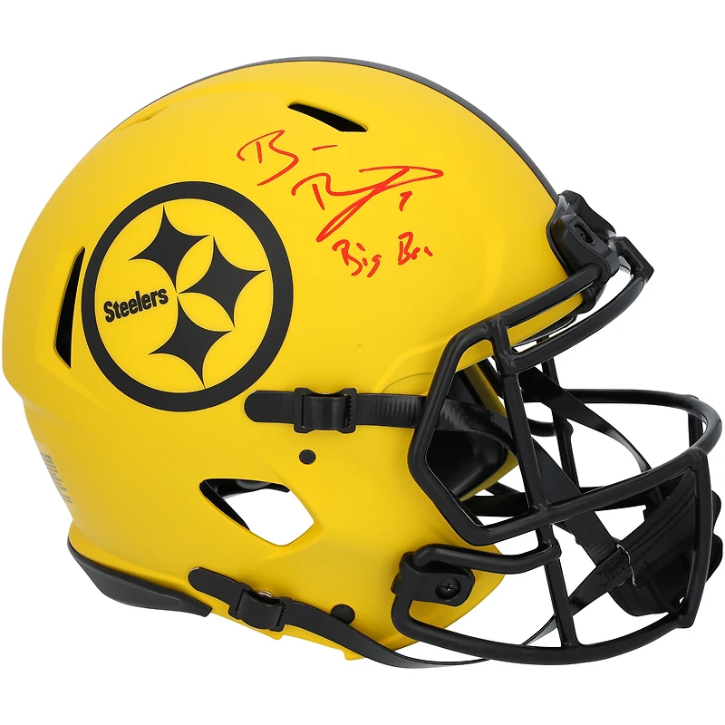 Casque Riddell Rave Speed ​​authentique autographié par Ben Roethlisberger des Pittsburgh Steelers avec inscription « Big Ben »